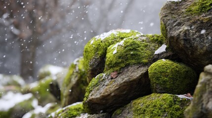 Winter mossy rocks