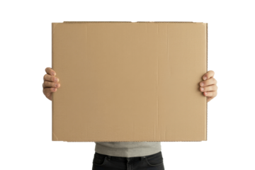 Person holding blank cardboard sign