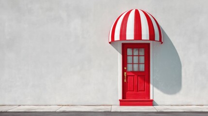 Red door striped awning