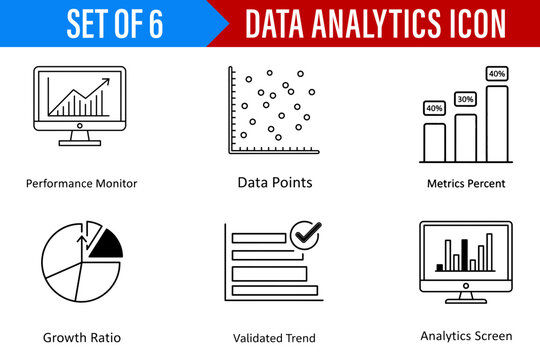 Professional and Informative Data Analytics Line Art Illustration Icons for Business Presentation Design