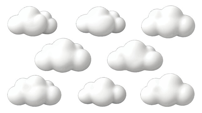 Collection of fluffy white clouds isolated