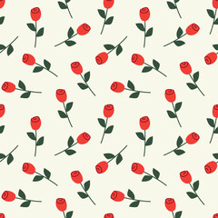 romantic seamless pattern with red roses; Valentine's Day background - vector illustration