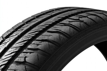 Close-up of black rubber car tire with detailed tread design