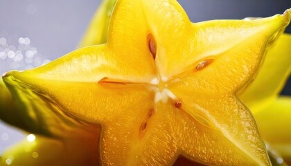 Close-up of a Fresh and Juicy Star Fruit Slice.