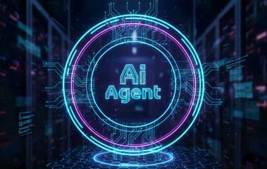 ​AI Agent Neon Digital Interface in Data Center