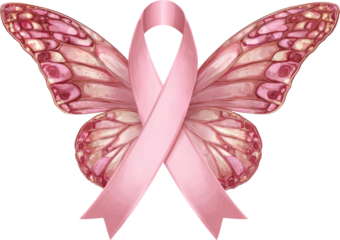 Pink Butterfly Wings Embrace a Breast Cancer Awareness Ribbon with a Message of Hope