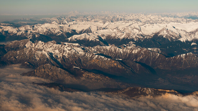 Snowy peaks of mountains of Italy, aerial view - Powered by Adobe