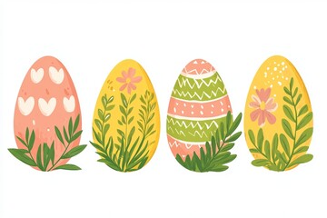 Fototapeta premium Floral Easter Eggs Set Design Elements with Botanical Details for Invitations and Scrapbooking Ideas