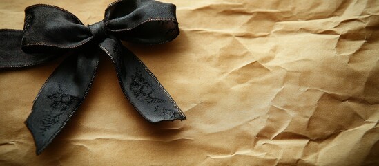 Dark Ribbon Bow on Crinkled Brown Paper