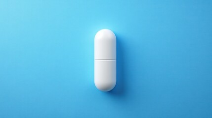 White capsule on a bright blue background