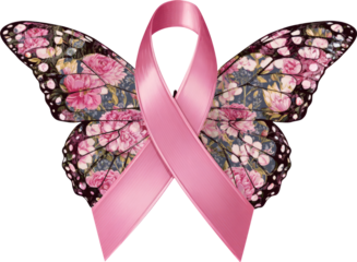 Floral Butterfly with Pink Ribbon: Symbolizing Breast Cancer Awareness and Transformation