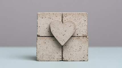 Concrete block heart shape minimalist gray geometric modern construction love architecture abstract calm creative smooth design background structure building material art concept