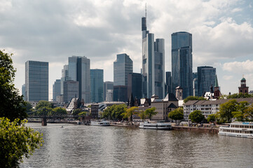 Frankfurt skyline with modern skyscrapers and traditional buildings along the Main River