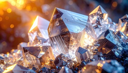 Pile of crystals on table with bright lights in the background stock.