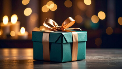 Luxury Present Box with Warm Bokeh Lights