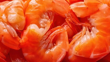 Close-up of Freshly Cooked and Peeled Shrimp Ready to Eat.
