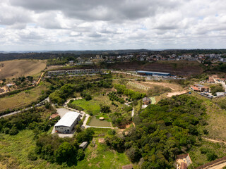 Aerial landscape of Bananeiras Paraiba Brazil with hills vegetation and urban area