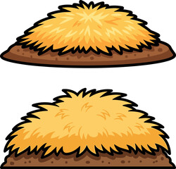 Iconic pile of straw sitting on ground with golden yellow color and dense texture, vibrant details, isolated on a transparent background, flat design illustration.