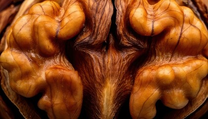 Close-up of a Walnut Kernel - A Detailed Look at Brain-Like Texture.