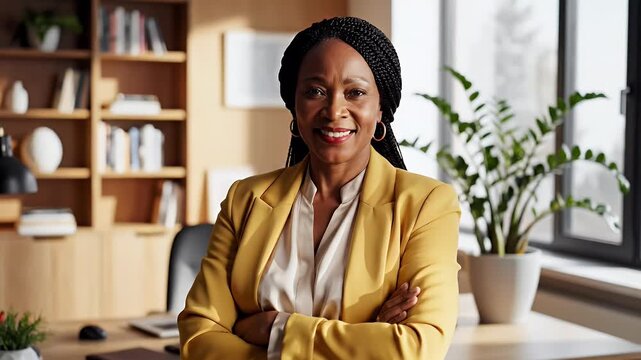 Confident Black Female Executive Businesswoman Leader Portrait Success Professional Woman Office Modern Workplace Career Goals Motivation Inspiration Stock Video Footage