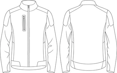 technical jacket flat sketch vector, front and back view apparel template, outdoor sportswear design illustration, detailed clothing CAD mockup outline © rakib's world