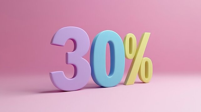 Stylish Pastel Colored 30 Percent Discount Symbol on Pink Background for Modern Sale Promotions