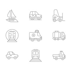 Hand drawn transportation vehicle icons set isolated on white background