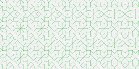 Geometric linear floral tile pattern. Wedding design with gold lines on white background. Seamless vector pattern of thin gold and white lines. Luxurious oriental art deco texture background. © Moh