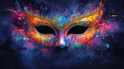 Colorful carnival mask, vibrant background, artistic, abstract