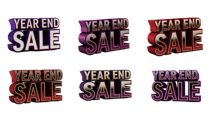 Dynamic 3D year end sale lettering variations offer captivating visual elements for impactful holiday season promotions and marketing campaigns on a solid background.