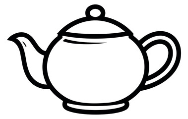 Hand drawn line art illustration of a teapot depicting it ready for serving hot beverages for kitchen and cafe designs