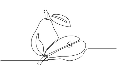 Pear fruit drawing drawn with one continuous line.