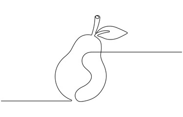 Pear fruit drawing drawn with one continuous line.