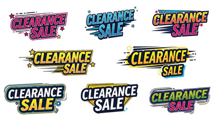 A vibrant collection of modern clearance sale labels and discount banners perfect for retail promotions marketing campaigns and special offers to attract shoppers attention during end of season
