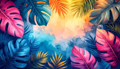 abstract colorful palm trees