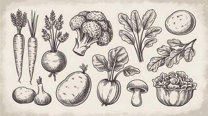 hand drawn sketch of vegetables