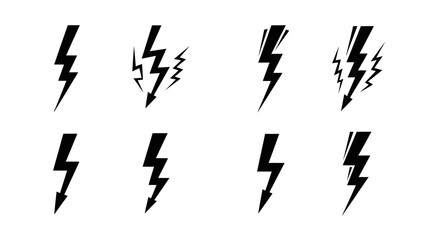 Collection of Dynamic Lightning Bolt Icons in Various Styles and Thicknesses for Design Projects