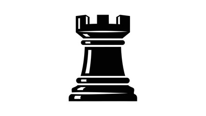 Minimalist Black and White Chess Rook Icon for Strategic Board Games © @_ greta
