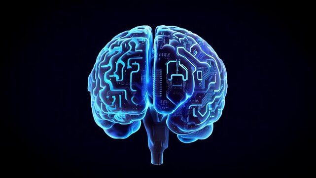 Side View Profile of a Glowing Digital Brain with Light Rays