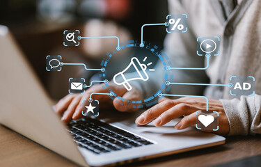 An analyst uses a computer and dashboard for data business analysis and Data Management System with KPI and metrics connected to the database for technology finance, operations, sales, marketing.