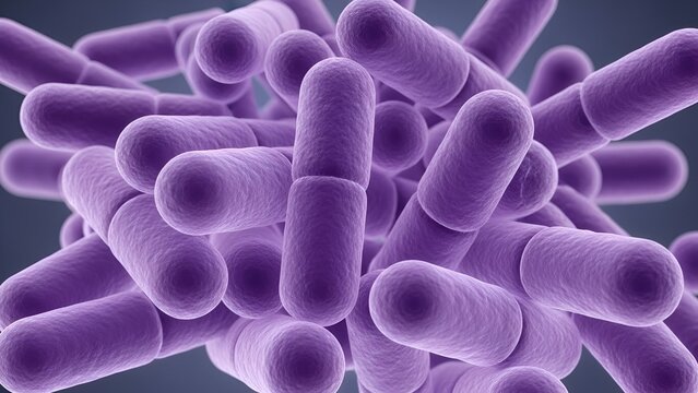 Detailed microscopic view of purple bacteria cells showcasing cellular structure