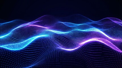Vibrant blue and purple wave pattern with glowing neon lights