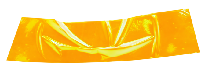 Crumpled torn pieces of yellow holographic tape, iridescent adhesive shiny masking tape, sticky torn neon metallic foil texture on transparent background, y2k design	
