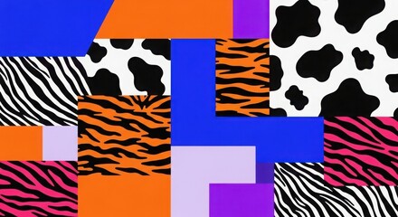 Vibrant animal print collage geometric abstract patterns mix