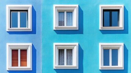 Colorful building facade with multiple windows