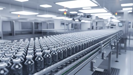 Pharmaceutical Manufacturing: Vaccine Vial Production Line in Cleanroom Environment