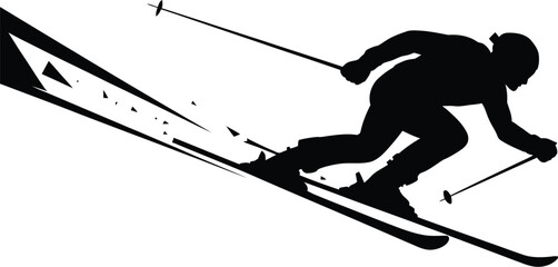 Minimalist black and white skier silhouette for extreme winter sports design