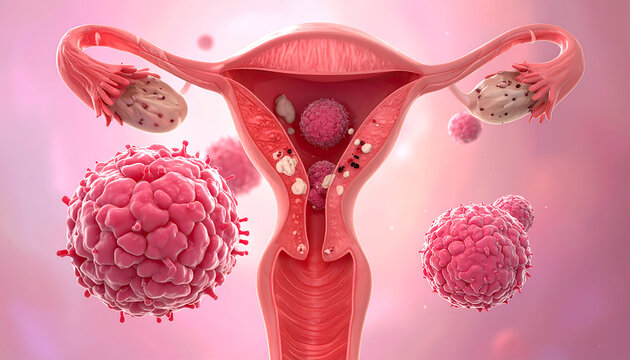Uterus and Ovaries with Fibroids and Potential Cancer Cells