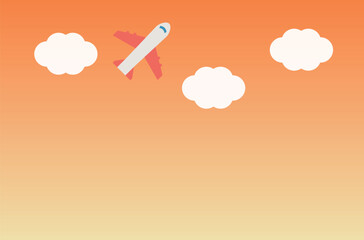 夕方の空と飛行機のシンプルな背景イラスト