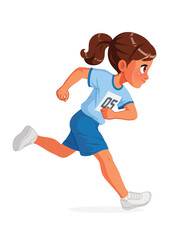 Happy Indian school girl running track and field. Cartoon vector illustration.